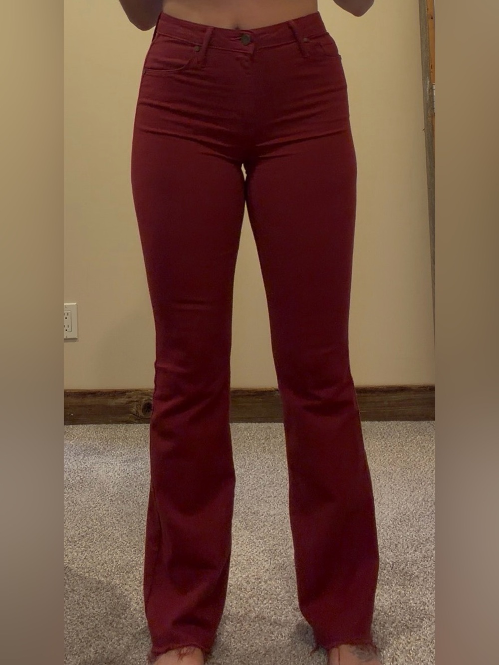 Just Black Denim Red High Rise Raw Hem Bootcut Jeans Size 25